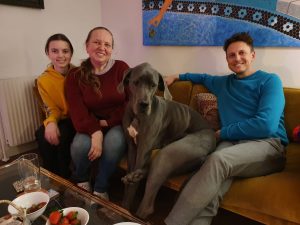 Ryan with Olga and Anastasia, providing a homestay in Ukraine
