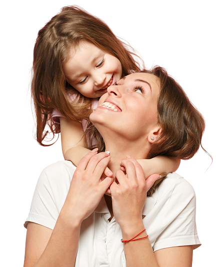 a child hugging a woman from behind