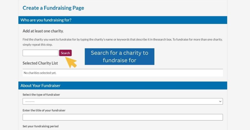 3. Search for a charity to fundraise for