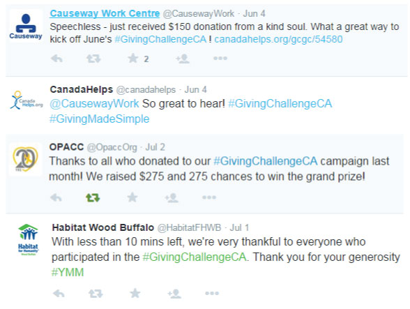 Twitter thanks from charities