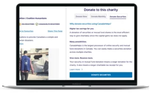 images of humanitarian coalition's securities form on CanadaHelps